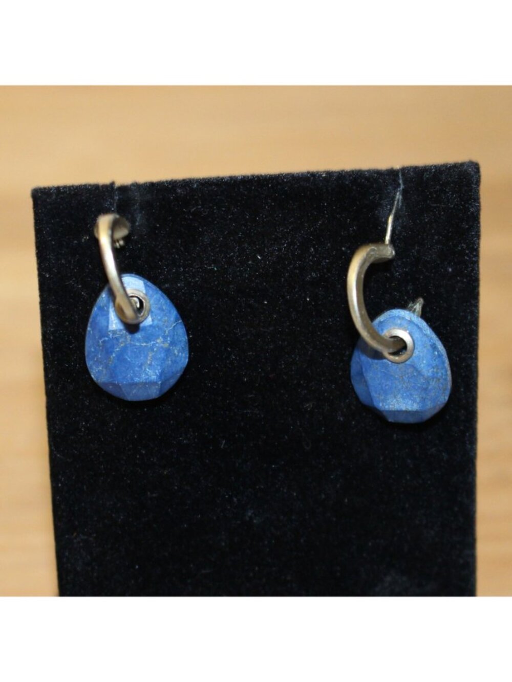 Vintage Faceted Lapis Lazuli Huggie Hoop Dangle Drop Interchangeable Earrings